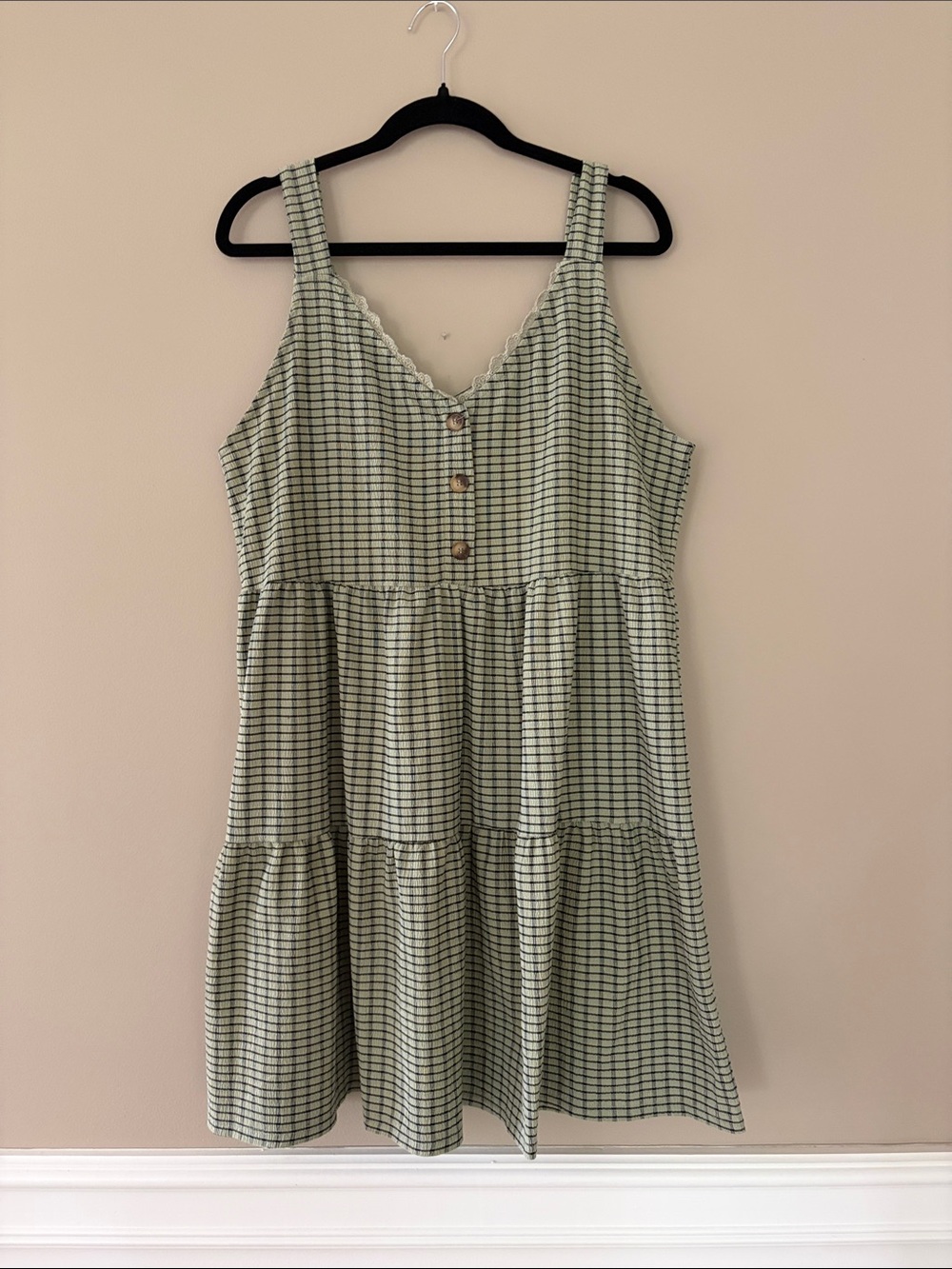 Light Green Gingham Tiered Sundress